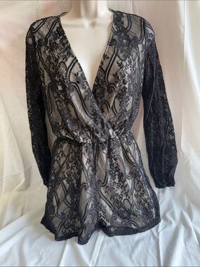 Charlotte Russe Black Lace Surplice Camisole Romper
